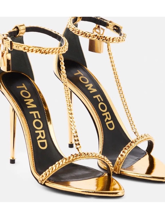 Tom Ford Shoes - Tom Ford Metallic Gold Chain-Strap Stiletto Sandals size 9